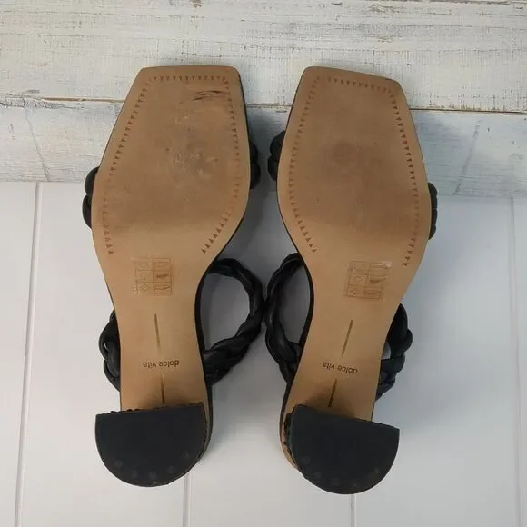 Dolce Vita Paily Black Stella Braided Straps Slip On Heeled Sandals Size 10 - Picture 11 of 13